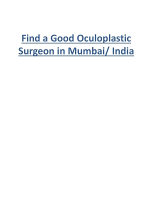 Find a Good Oculoplastic Surgeon in Mumbai India