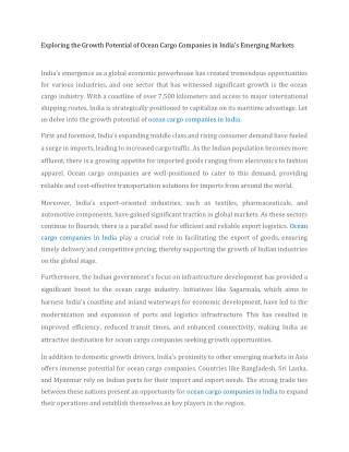 Exploring the Growth Potential of Ocean Cargo Companies in India's Emerging Markets