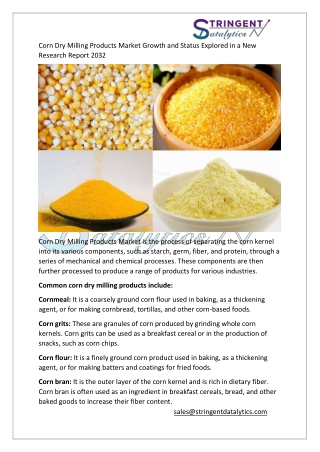 Corn Dry Milling Products Market Corn Dry Milling Products Market Growth