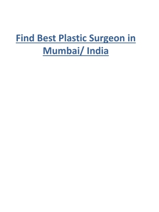 Find Best Plastic Surgeon in Mumbai  India