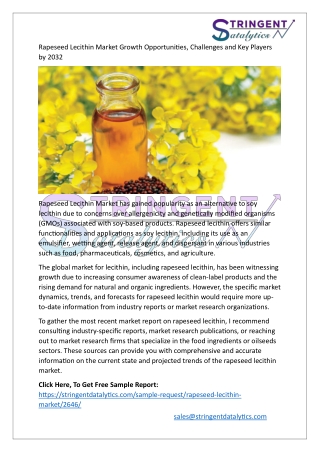Rapeseed Lecithin Market Growth Opportunities, Challenges and Key Players