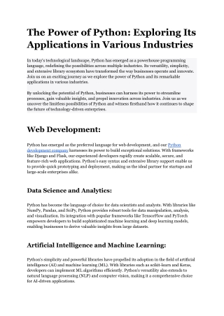 The Power of Python_ Exploring Its Applications in Various Industries