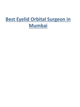 Best Eyelid Orbital Surgeon in Mumbai