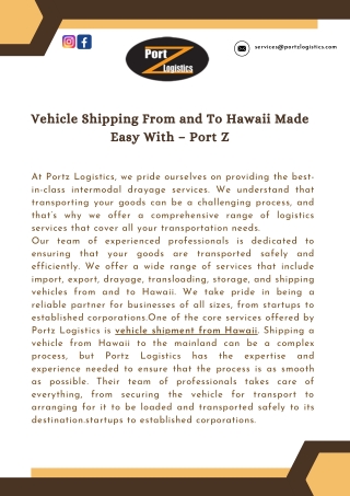 Vehicle Shipping From and To Hawaii Made Easy With – Port Z