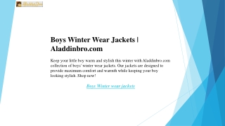 Boys Winter Wear Jackets  Aladdinbro.com