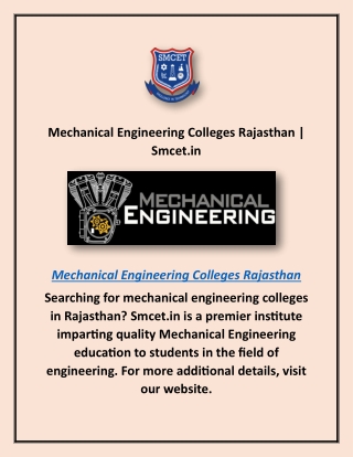 Mechanical Engineering Colleges Rajasthan | Smcet.in