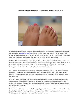 Indulge in the Ultimate Feet Care Experience at the Best Salon in India