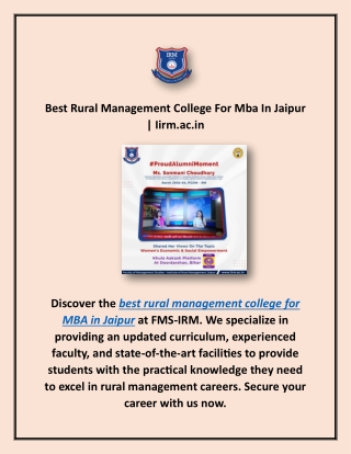 Best Rural Management College For Mba In Jaipur | Iirm.ac.in