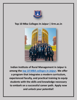 Top 10 Mba Colleges In Jaipur | Iirm.ac.in
