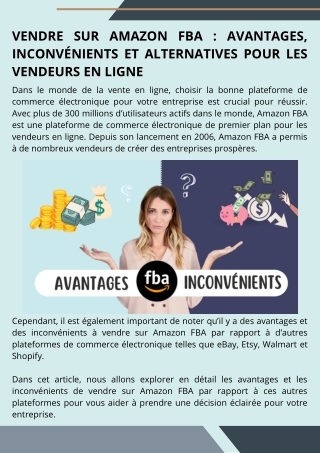 Vendre sur Amazon FBA  avantages, inconvénients et alternatives pour les vendeurs en ligne