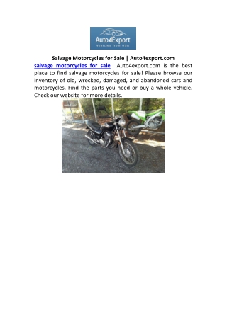 Salvage Motorcycles for Sale | Auto4export.com