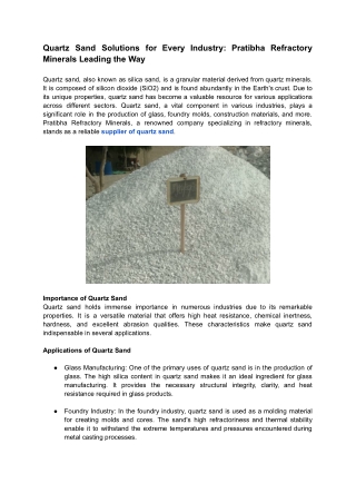 Quartz Sand Solutions for Every Industry: Pratibha Refractory Minerals
