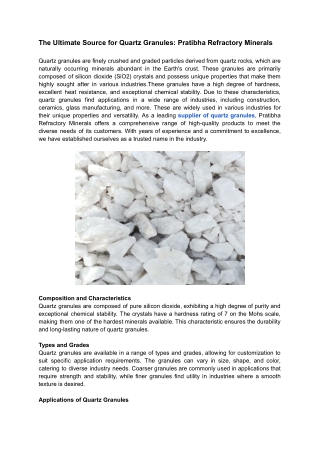 The Ultimate Source for Quartz Granules: Pratibha Refractory Minerals