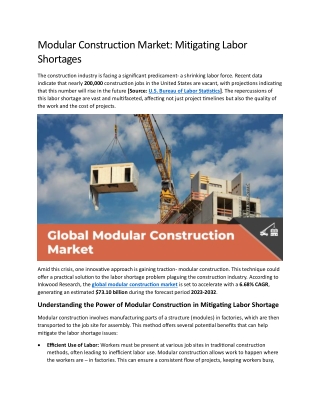 Modular Construction Market: Mitigating Labor Shortages