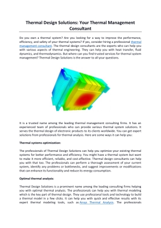 Thermal Design Solutions: Your Thermal Management Consultant