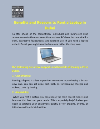 Benefits and Reasons to Rent a Laptop in Dubai