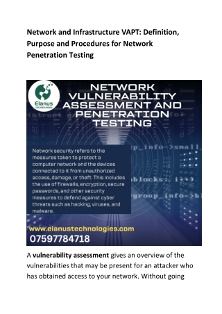 Network and Infrastructure VAPT Definition, Purpose and Procedures for Network Penetration Testing