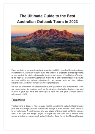 The Ultimate Guide to the Best Australian Outback Tours in 2023