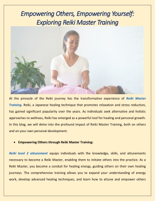 Empowering Others, Empowering Yourself Exploring Reiki Master Training