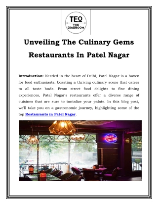 Unveiling The Culinary Gems Restaurants In Patel Nagar