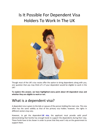 Is It Possible For Dependent Visa Holders To Work In The UK