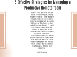 5 Effective Strategies for Managing a Productive Remote Team