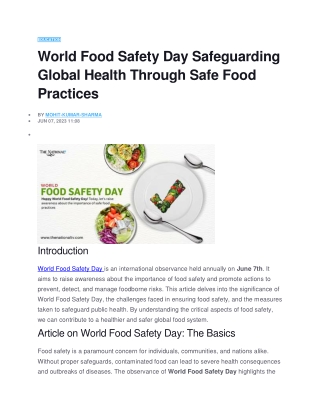World Food Safety Day Safeguarding Global Health Through Safe Food Practices