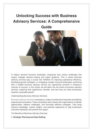 Unlocking Success with Business Advisory Services A Comprehensive Guide