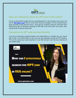 How can I effectively search for OPT jobs in USA online