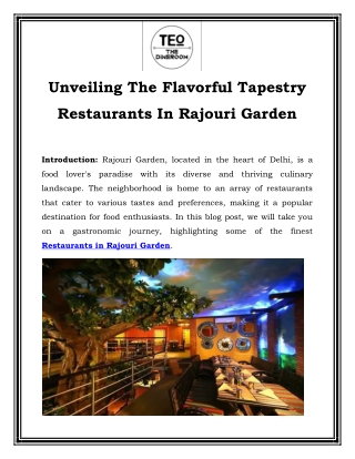 Unveiling The Flavorful Tapestry Restaurants In Rajouri Garden