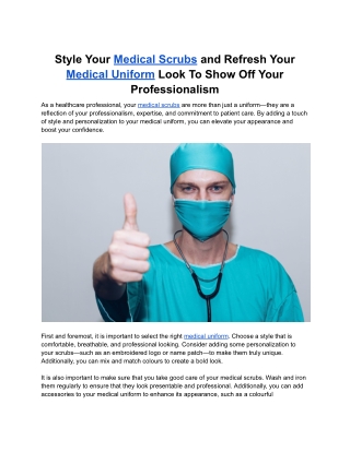Style Your Medical Scrubs and Refresh Your Medical Uniform Look To Show Off Your Professionalism