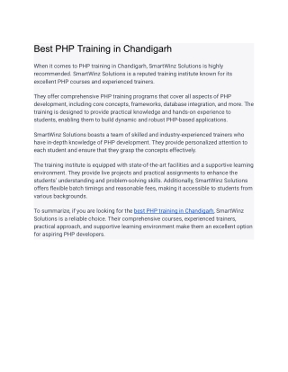 Best PHP Training in Chandigarh