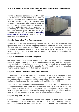 The Process of Buying a Shipping Container in Australia: Step-by-Step Guide