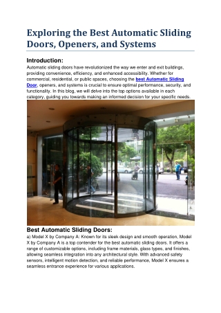 Exploring the Best Automatic Sliding Doors,Openers, and Systems