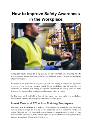 How to Improve Safety Awareness in the Workplace?