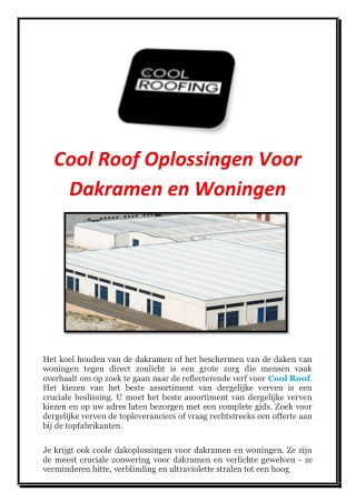 Cool Roof Oplossingen Voor Dakramen en Woningen