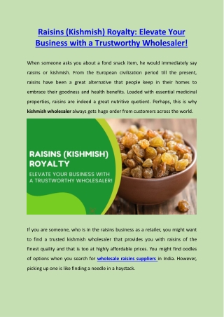 Raisins (Kishmish) Royalty: Elevate Your Business with a Trustworthy Wholesaler!