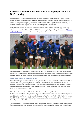 France Vs Namibia Galthie calls the 26-player for RWC 2023 training