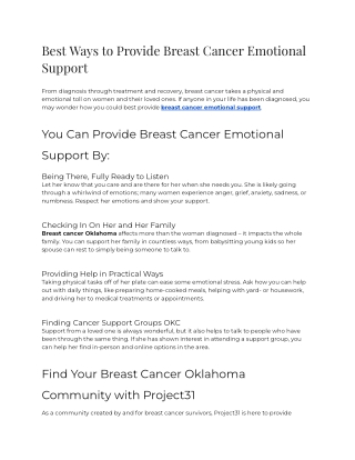 Best Ways to Provide Breast Cancer Emotional Support