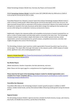 Global Hematology Analyzers Market Size, Overview, Key Players and Forecast 2028