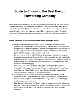 Guide to Choosing the Best Freight Forwarding Company