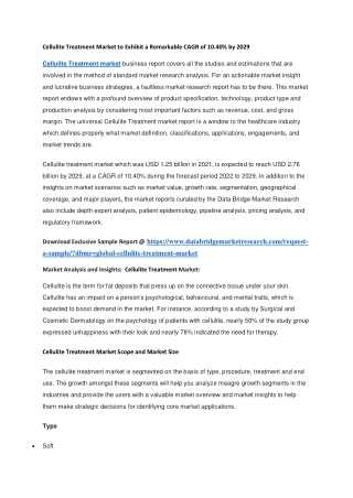 Cellulite Treatment Market to Exhibit a Remarkable CAGR of 10.40 by 2029
