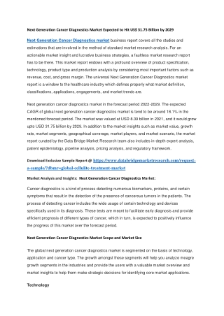 Next Generation Cancer Diagnostics Market Expected to Hit US 31.75 Billion by 2029