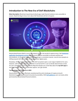 Introduction To The New Era of DeFi Blockchains