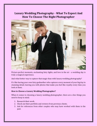 Luxury Wedding Photography - What To Expect And How To Choose The Right Photogra