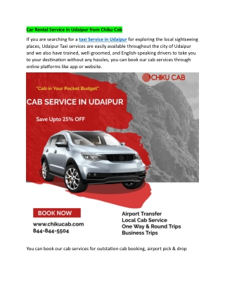 Car Rental Service in Udaipur from Chiku Cab