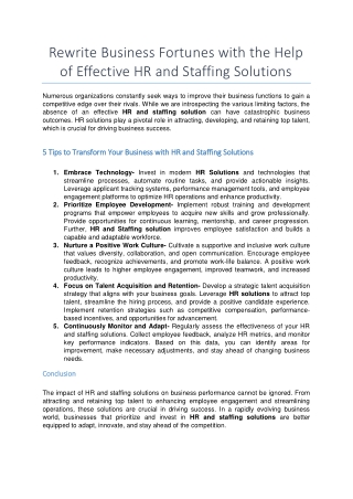 Rewrite Business Fortunes with the Help of Effective HR and Staffing Solutions