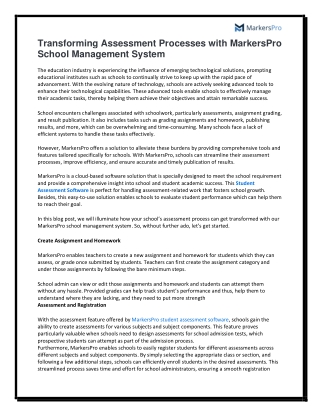 Transforming Assessment Processes with MarkersPro School Management System