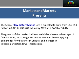 Empowering a Greener Tomorrow: Flow Battery Market to Reach $489 Million by 2026