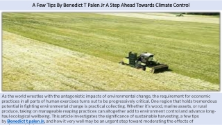 A Few Tips By Benedict T Palen Jr A Step Ahead Towards Climate Control